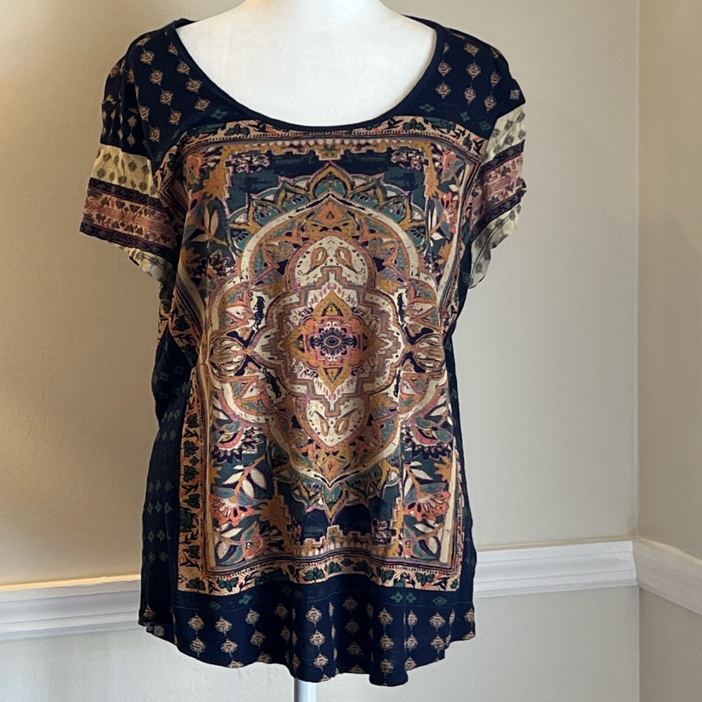 Lucky Brand tunic tee, sz XLdark navy with design front and back.